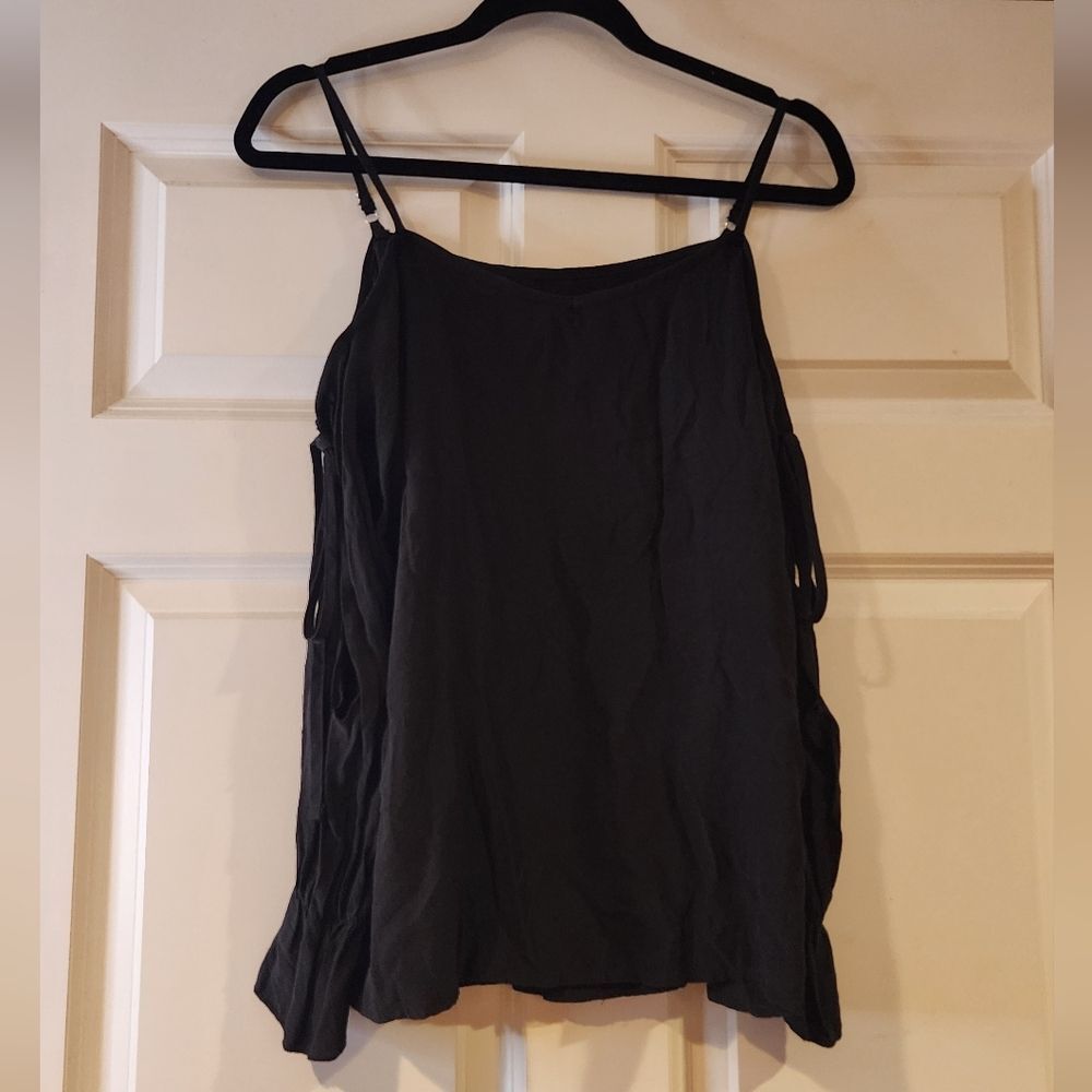 Shein black cold shoulder long open sleeve blouse 0XL